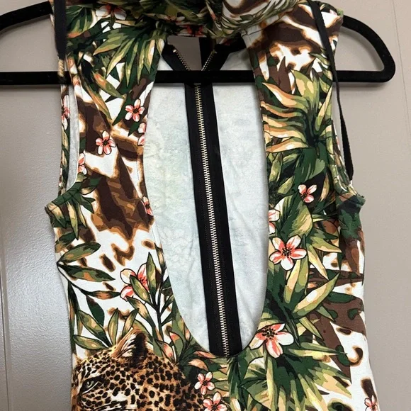 bebe Green Leopard Tropical Print Jumpsuit - Picture 9 of 11
